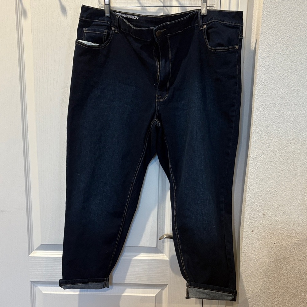 Avenue Women's Dark Blue Straight Leg Jeans Girlfriend Jeans